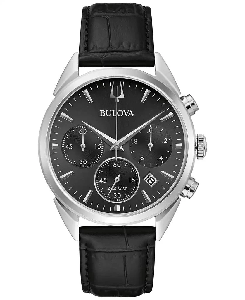 Bulova Men's Chronograph High Precision Black Leather Strap Watch 42mm 1
