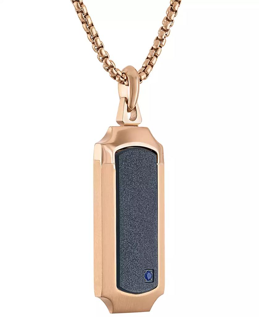 Bulova Men's 150th Anniversary Rose Gold-Tone Stainless Steel Blue Sapphire Accent Dog Tag Pendant Necklace, 24" + 2" extender