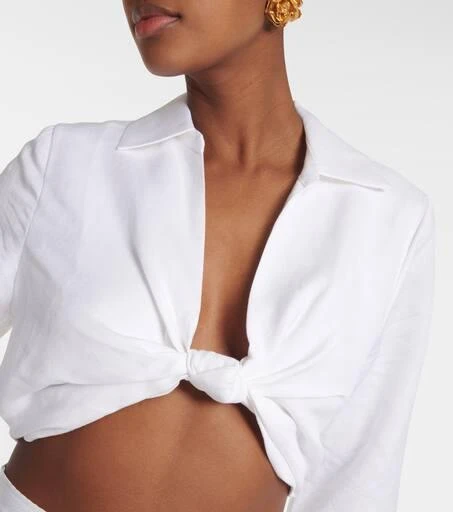 Adriana Degreas Knot-detail linen blend crop top 4