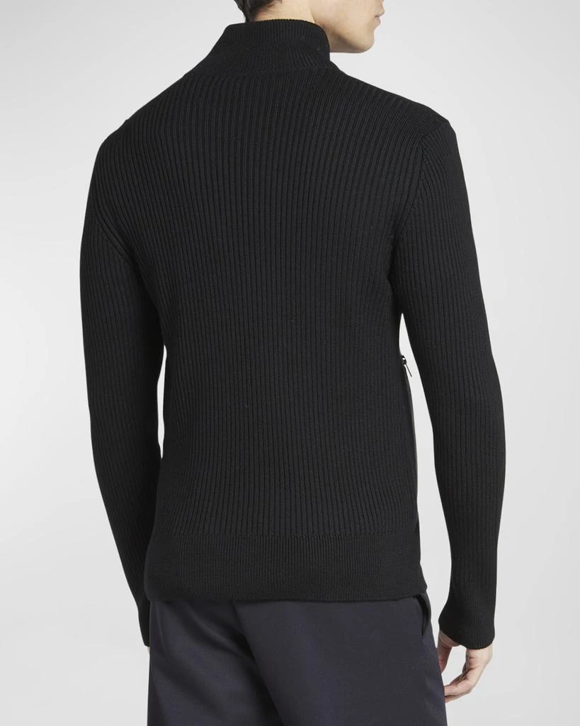 Moncler Men's Ribbed Cardigan with Leather Trim 5