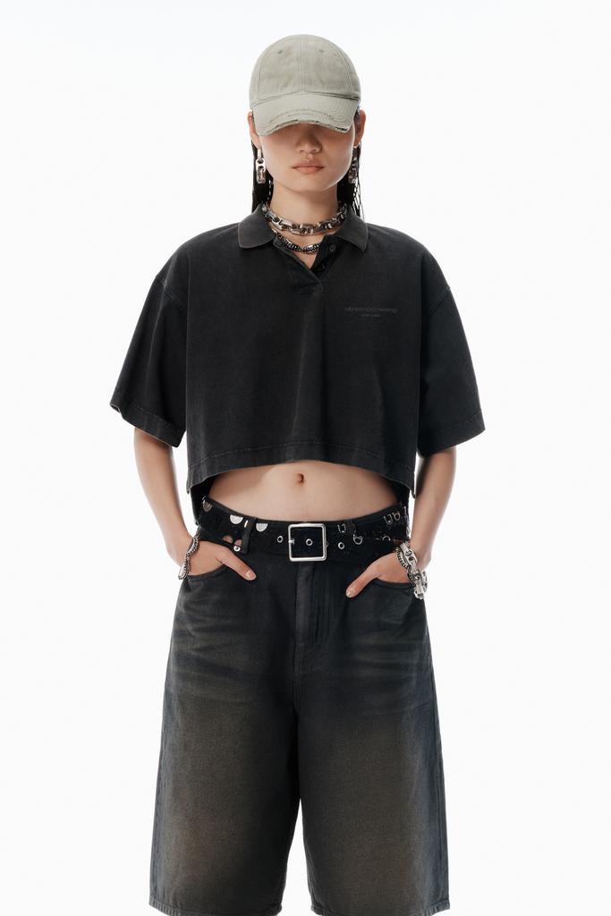 Alexander Wang Black Logo Cropped Jersey Tee