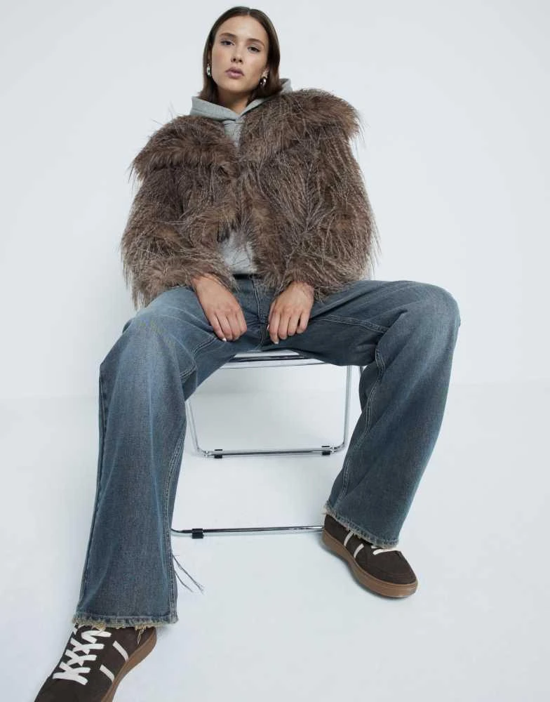 River Island River Island shaggy faux fur coat in brown 1