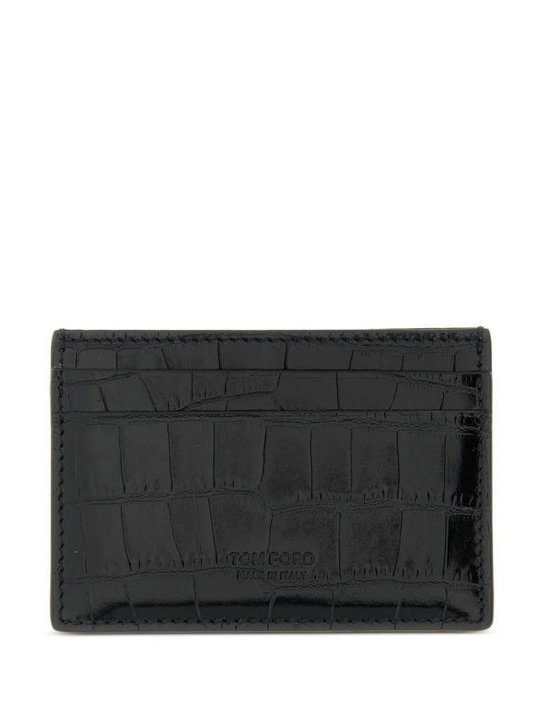 Shop Tom Ford Leather Card Holder With Logo Plaque on Sale