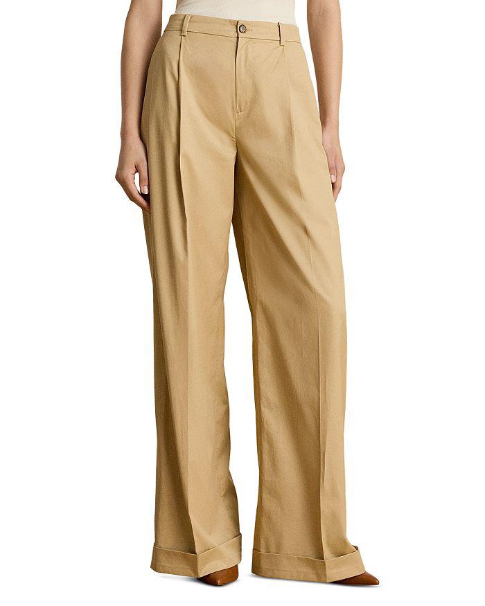 Ralph Lauren Pleated Cotton Twill Wide Leg Pants