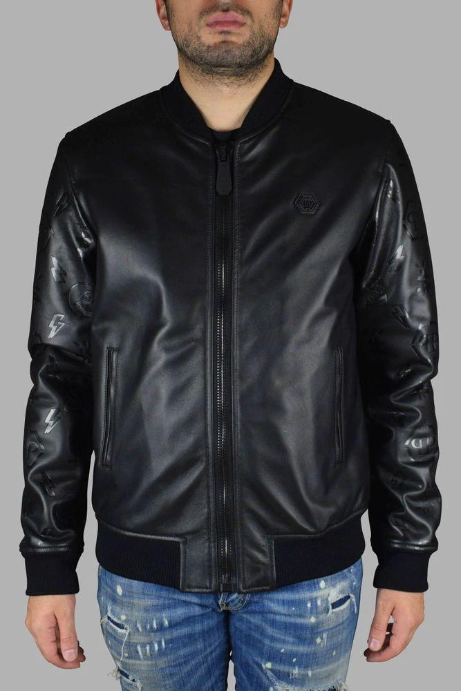 Philipp Plein Black Leather Bomber Jacket 2