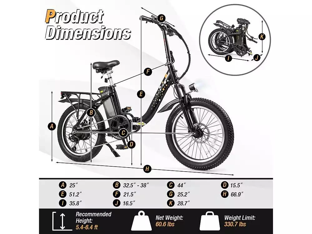 Hitway Folding Electric Bicycle for Adults with 20-Inch Fat Tires Snow E-Bike 3