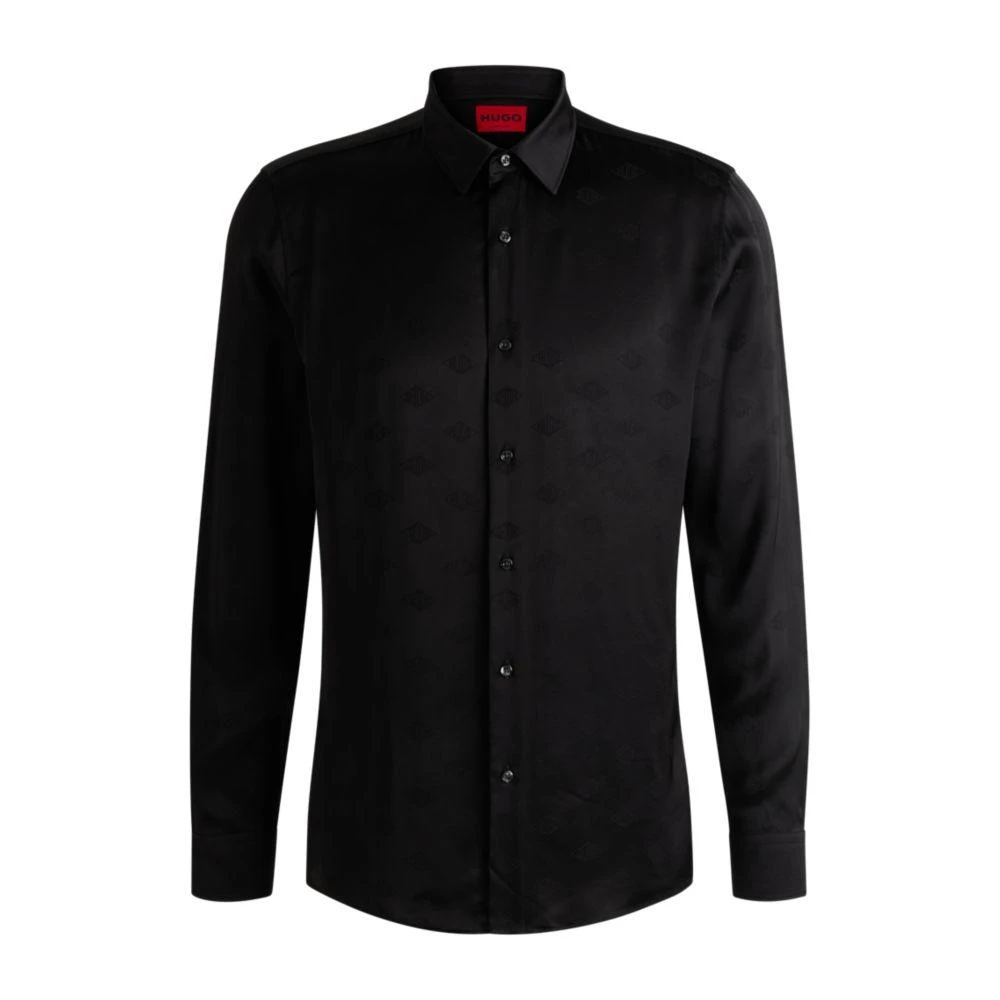 Extra-slim-fit shirt with geometric-logo jacquard  On Sale Now with Up to  50% Off | Discover Exclusive Deals & Savings at BeyondStyle  Authentic Hugo  Boss men|clothing|shirts|casual with Limited-Time Discounts, Free Shipping,