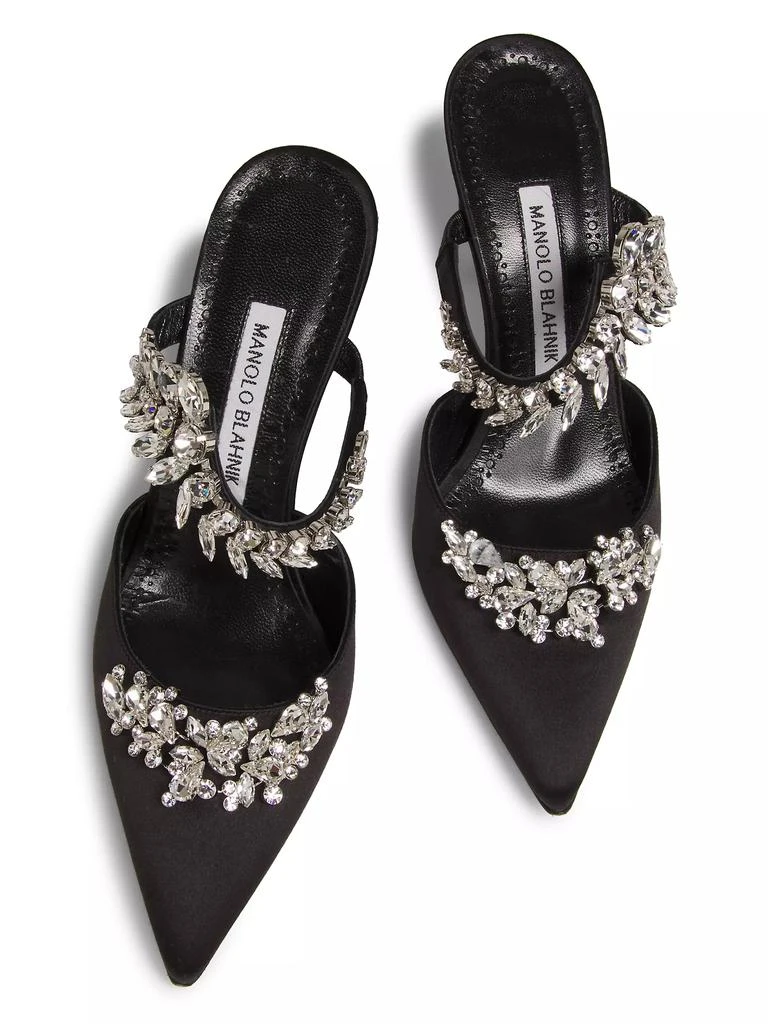 Manolo Blahnik Lurum 90MM Crystal-Embellished Satin Mules 4