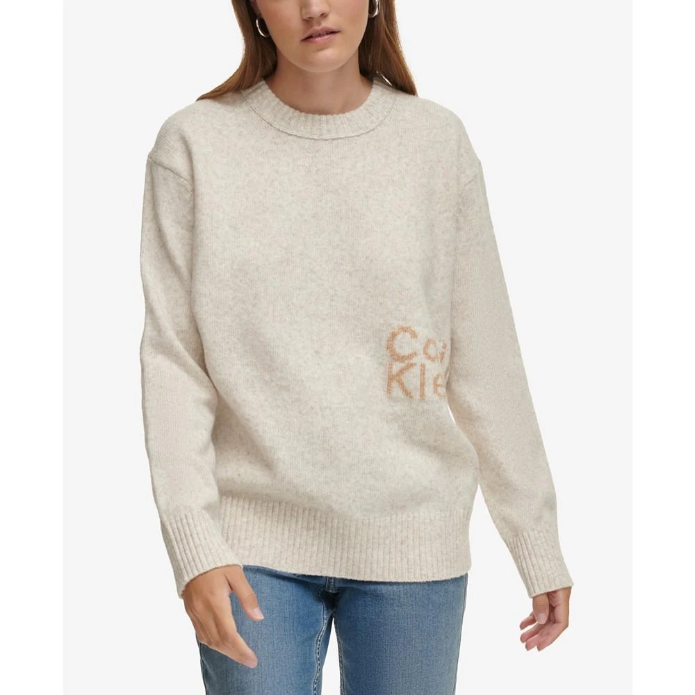 Calvin Klein Women's Intarsia Logo Oversized Crewneck Sweater 1