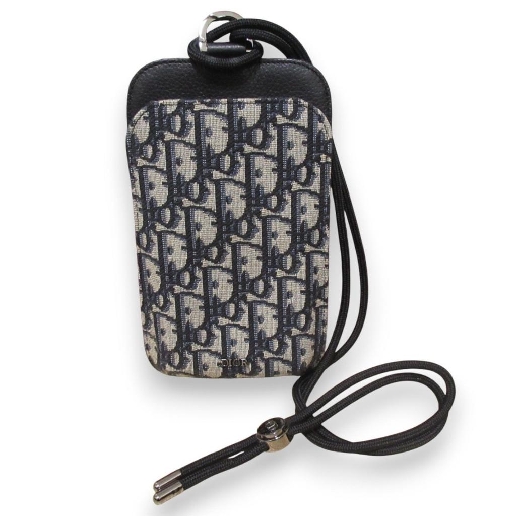 Dior Navy Jacquard Leather Pouch Shoulder Bag (Pre-Owned)