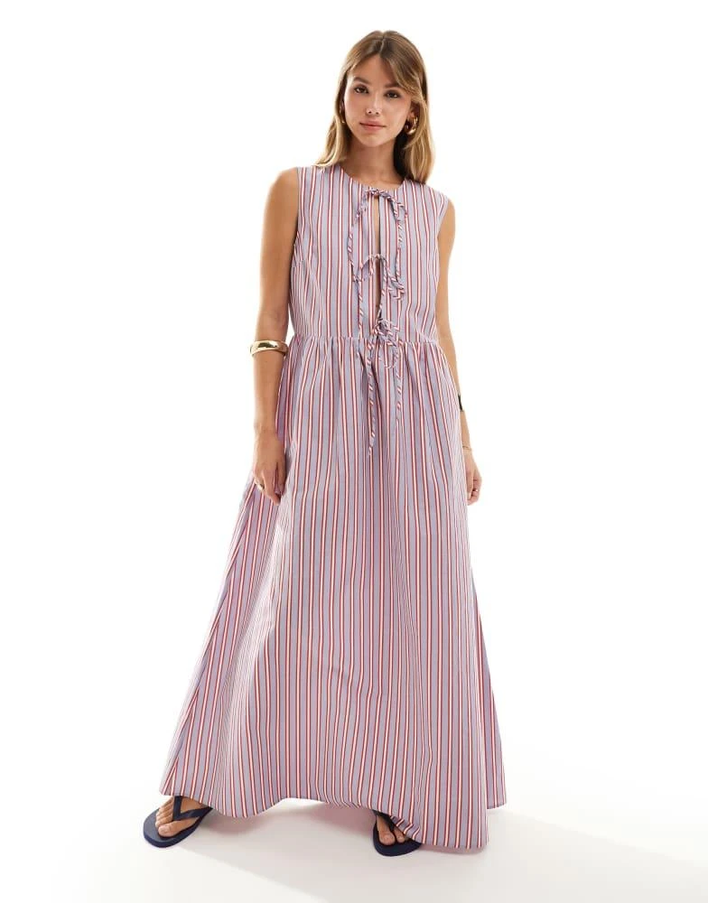 ASOS ASOS DESIGN poplin tie front maxi dress in stripe 1