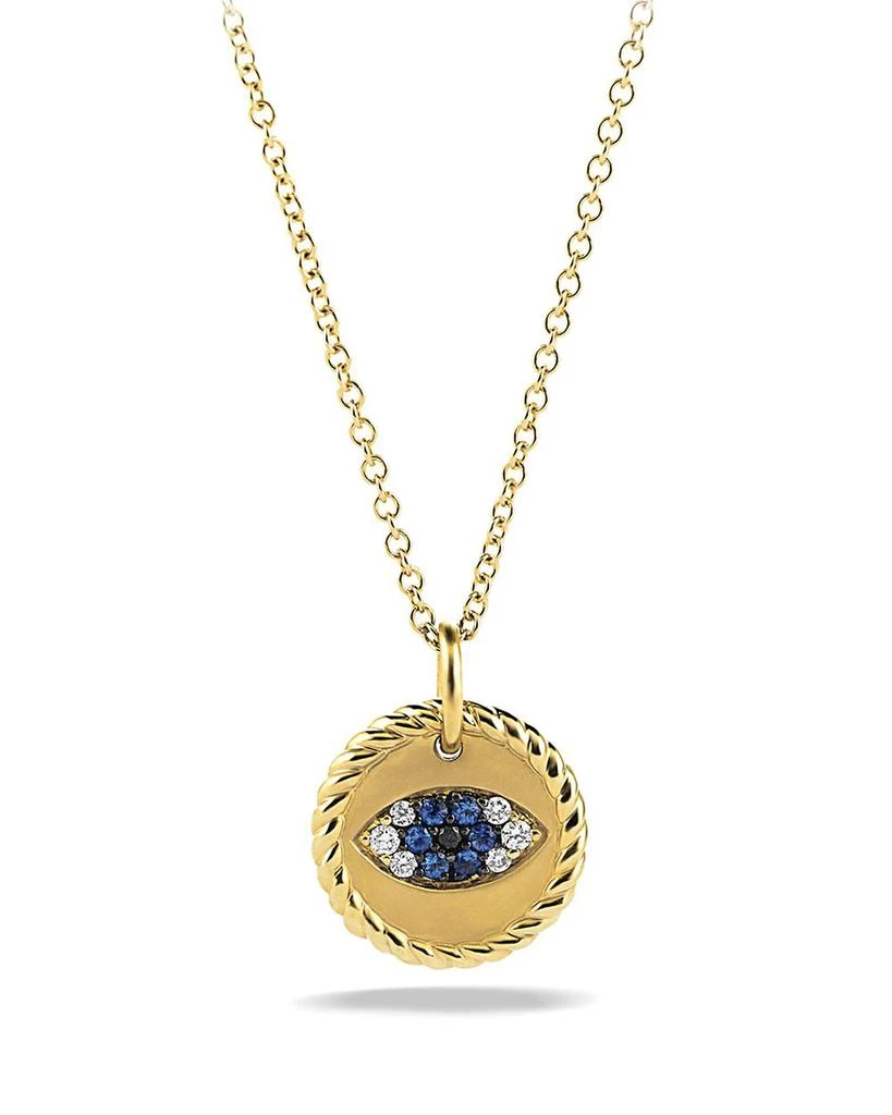 David Yurman Cable Collectibles Evil Eye Charm Necklace with Blue Sapphire and Diamonds in 18K Gold 1