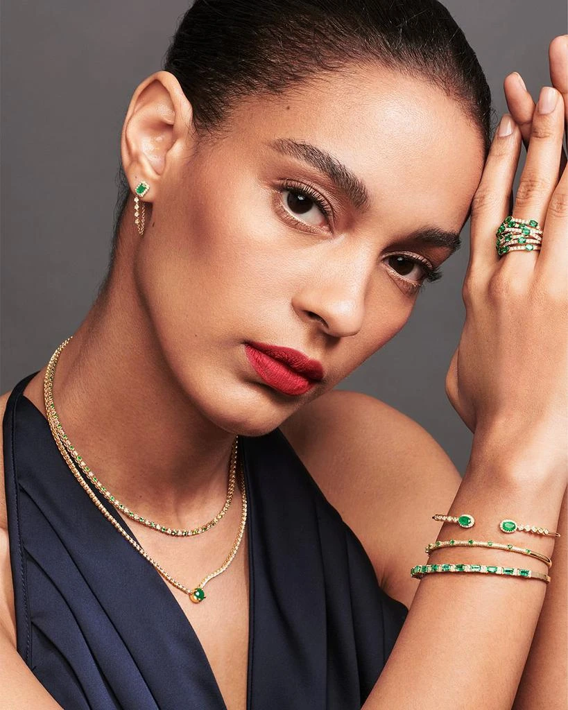 Bloomingdale's Fine Collection Emerald & Diamond Halo Chain Drop Earrings in 14K Yellow Gold - Exclusive 5