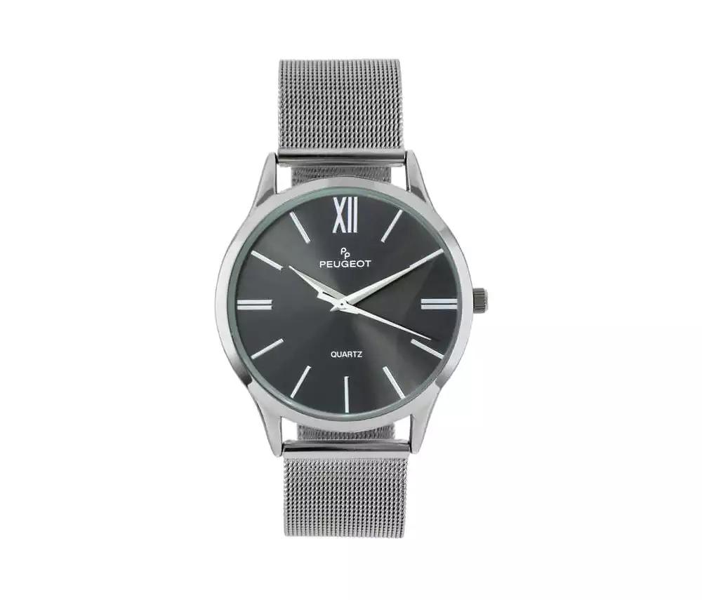 Peugeot Men's 40mm Grey Dial Slim Case Stainless Steel Mesh Watch