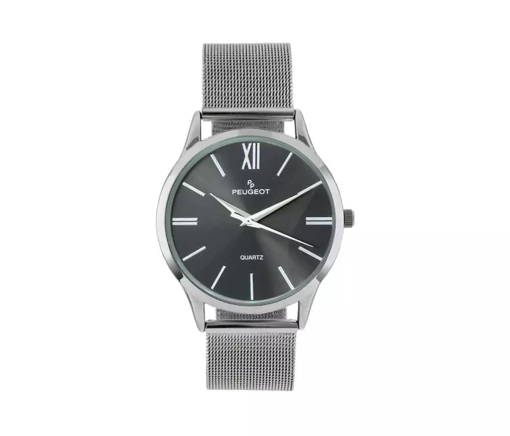 Peugeot Men's 40mm Grey Dial Slim Case Stainless Steel Mesh Watch 1