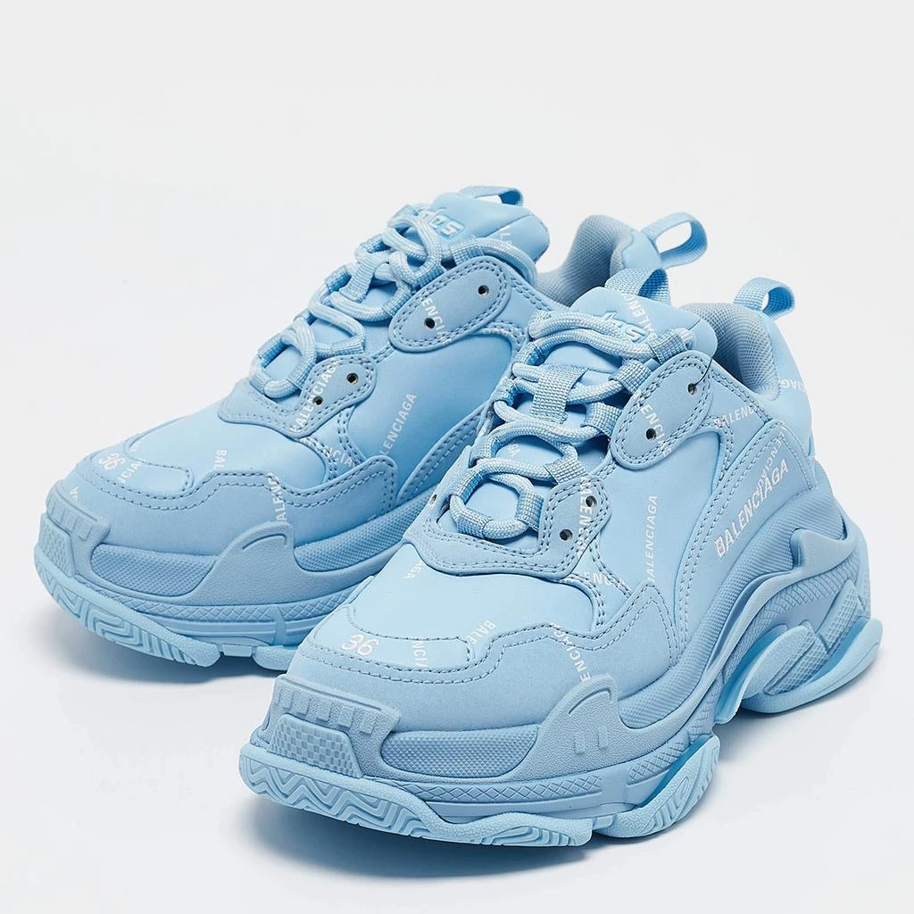 Balenciaga Balenciaga Blue Faux Leather Allover Logo Triple S Sneakers Size 36 2