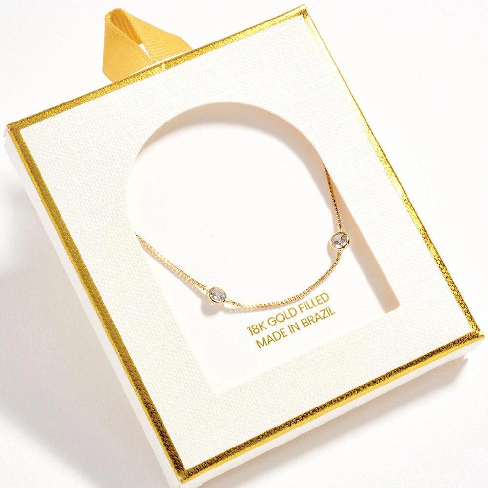 FASHNZFAB 18K Gold Filled CZ Stone Bezel Link Staton Necklace 2