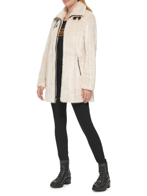 Karl Lagerfeld Paris Buckle Faux Fur Coat 4