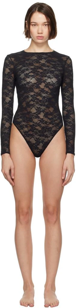 Fleur du Mal Black 'Le Stretch' Lace Long Sleeve Bodysuit 1
