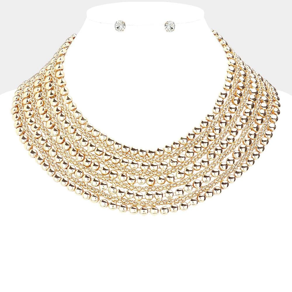 FASHNZFAB Metal Bubble Bib Choker Necklace