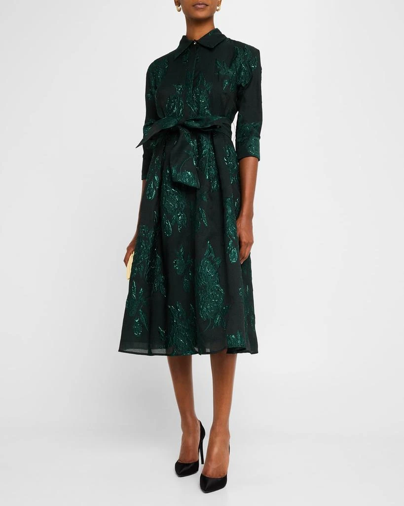 Teri Jon Metallic Jacquard Belted Shirtdress 4