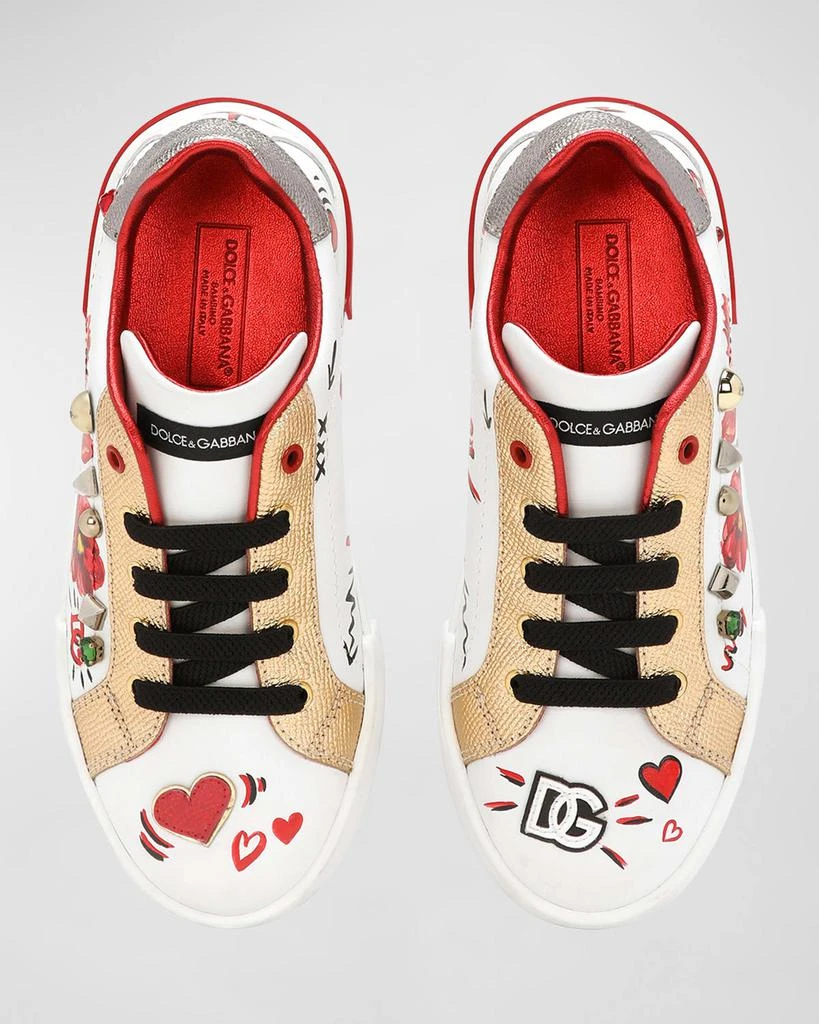 Dolce & Gabbana Girl's Bejeweled Logo-Print Leather Sneakers, Kids/Toddlers 4