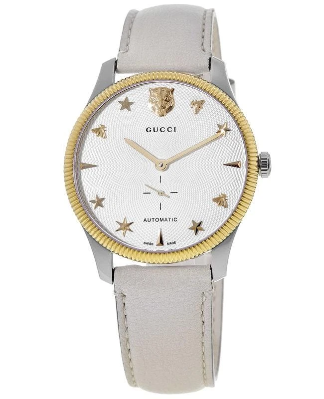 Gucci Gucci G-Timeless Automatic Silver Dial White Leather Strap Men's Watch YA126348 1
