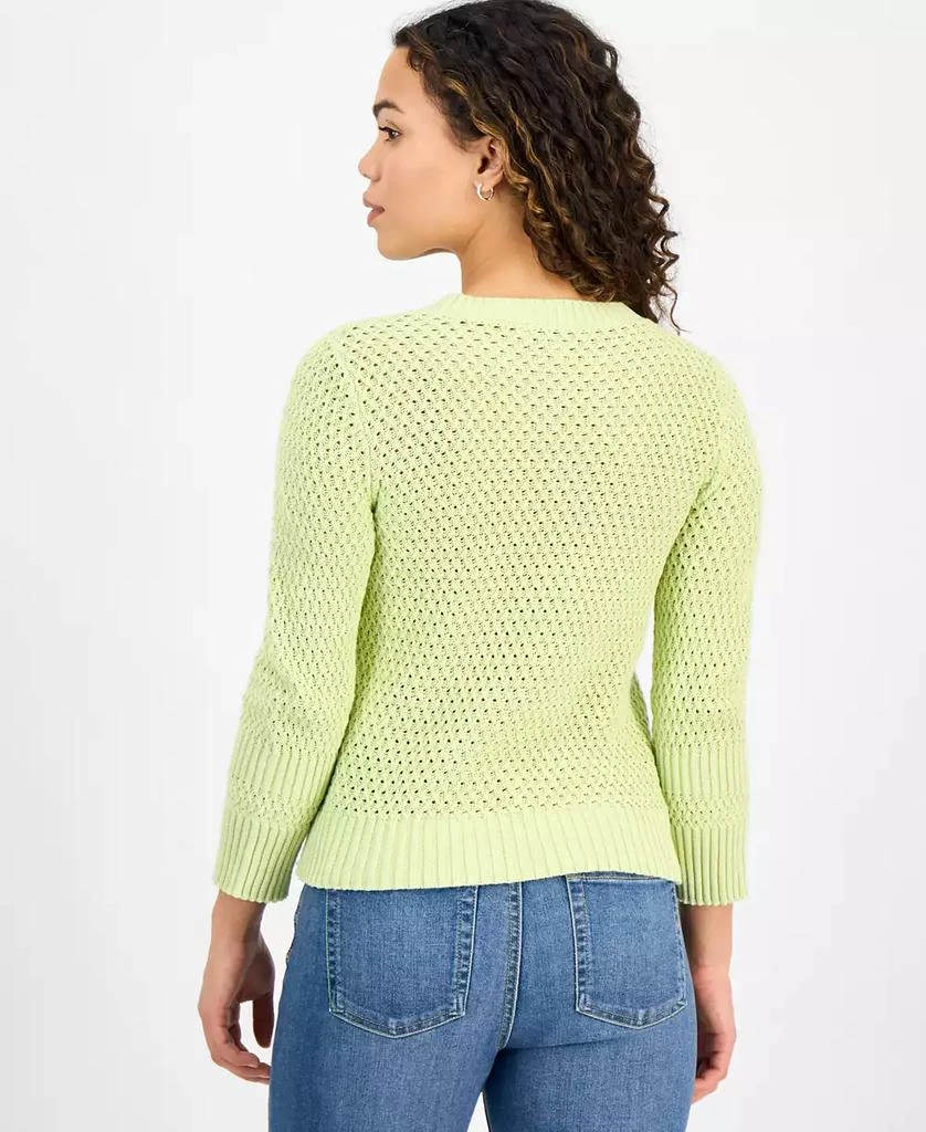 DKNY Petite Cotton Open-Stitch Vented-Hem Sweater 2