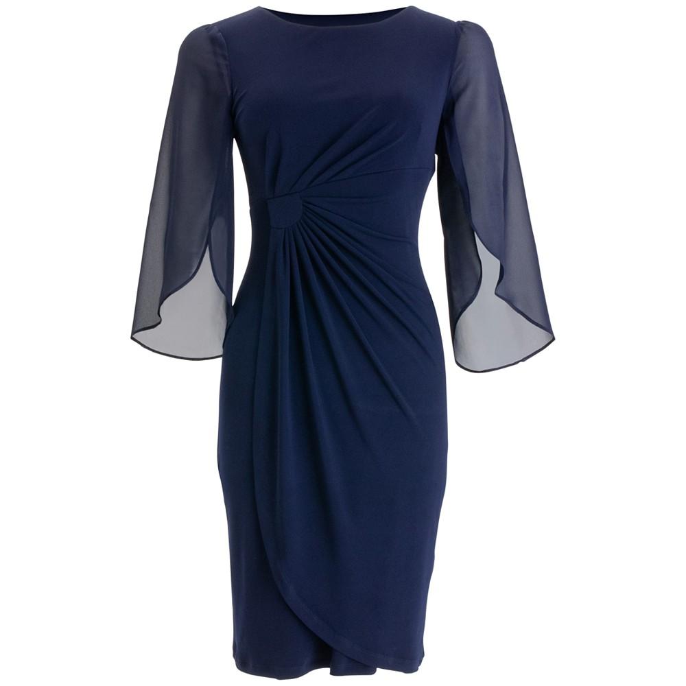 Connected Women's Cape-Sleeve Side-Ruched Sheath Dress