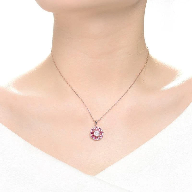 Genevive Sterling Silver with Colored Baguette Cubic Zirconia Wreath Pendant Necklace 3