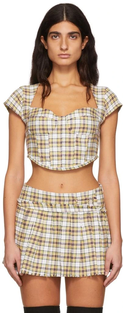 Danielle Guizio White Plaid Corset Top 1