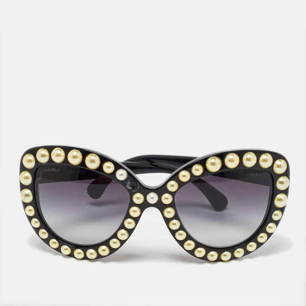 Chanel Black/grey Gradient 71095 Faux Pearl Cat-Eye Sunglasses 1