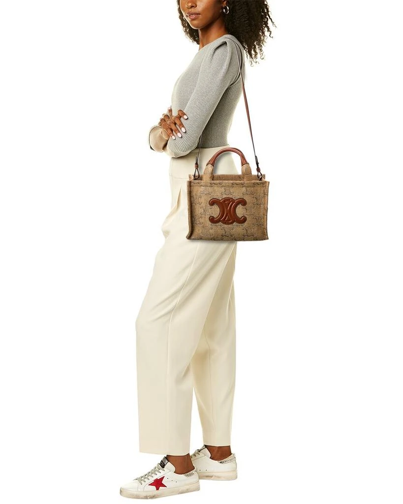 Celine CELINE Cabas Thais Small Raffia-Effect & Leather Tote 4