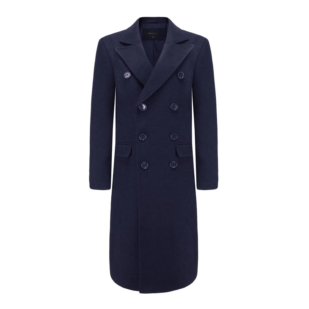 Braveman Men's Double-Breasted Knee Length Wool Blend Three Button Long Jacket Overcoat Top Coat 1