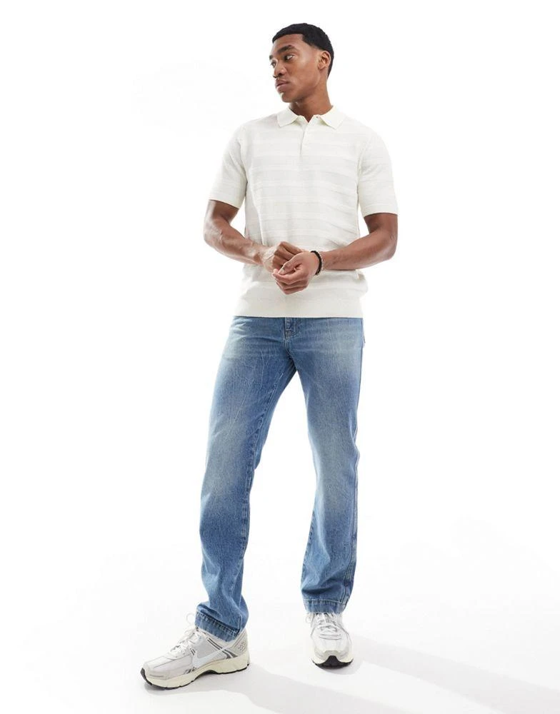 Threadbare Threadbare knitted stripe polo in ecru 3