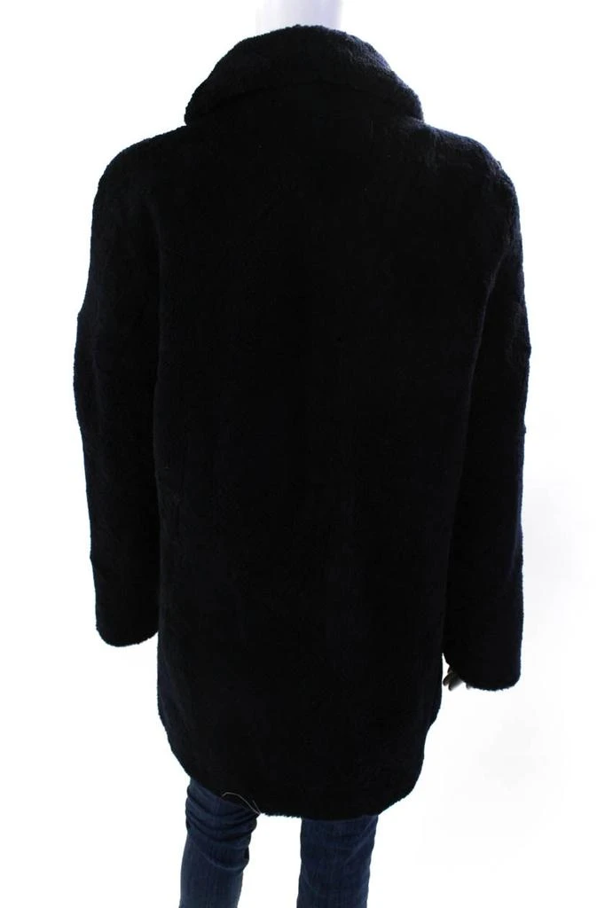 Pologeorgis Womens Long Sheep Fur Hook & Eye Coat Navy Blue 4