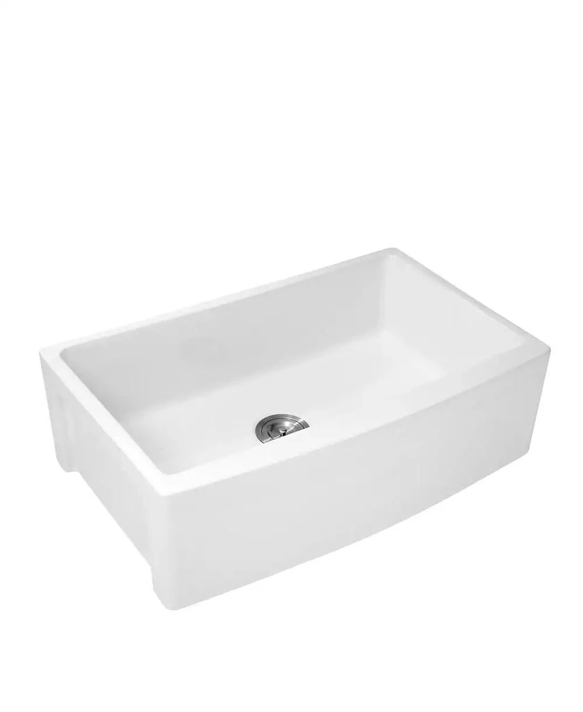 Flynama 30x21x10 Inch White Farmhouse Kitchen Sink Ceramic Porcelain Arch Edge Apron Front Single Bowl With Drain Assembly Dish Grid 7