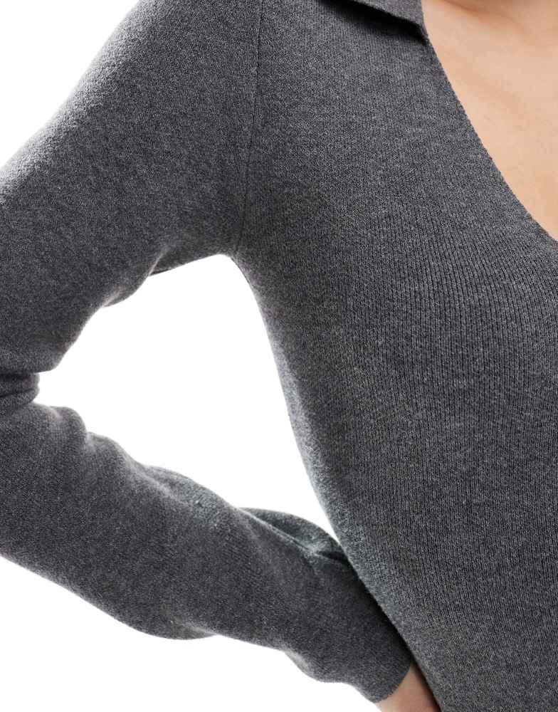 Bershka Bershka knitted polo mini dress in grey