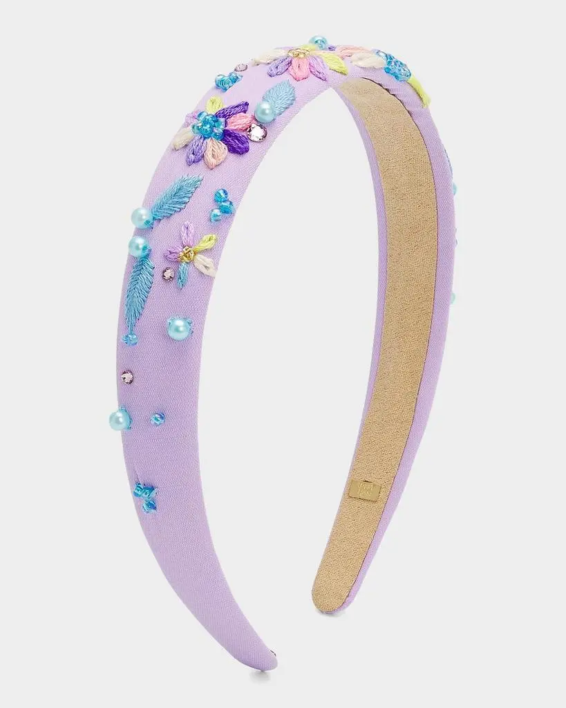 Bari Lynn Girl's Embroidered Flower Headband