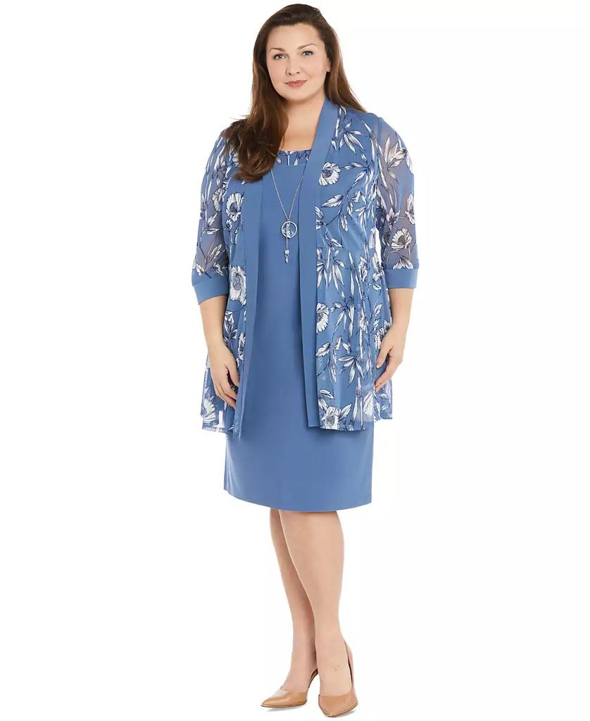 R & M Richards Plus Size 2-Pc. Printed Jacket & Necklace Dress Set