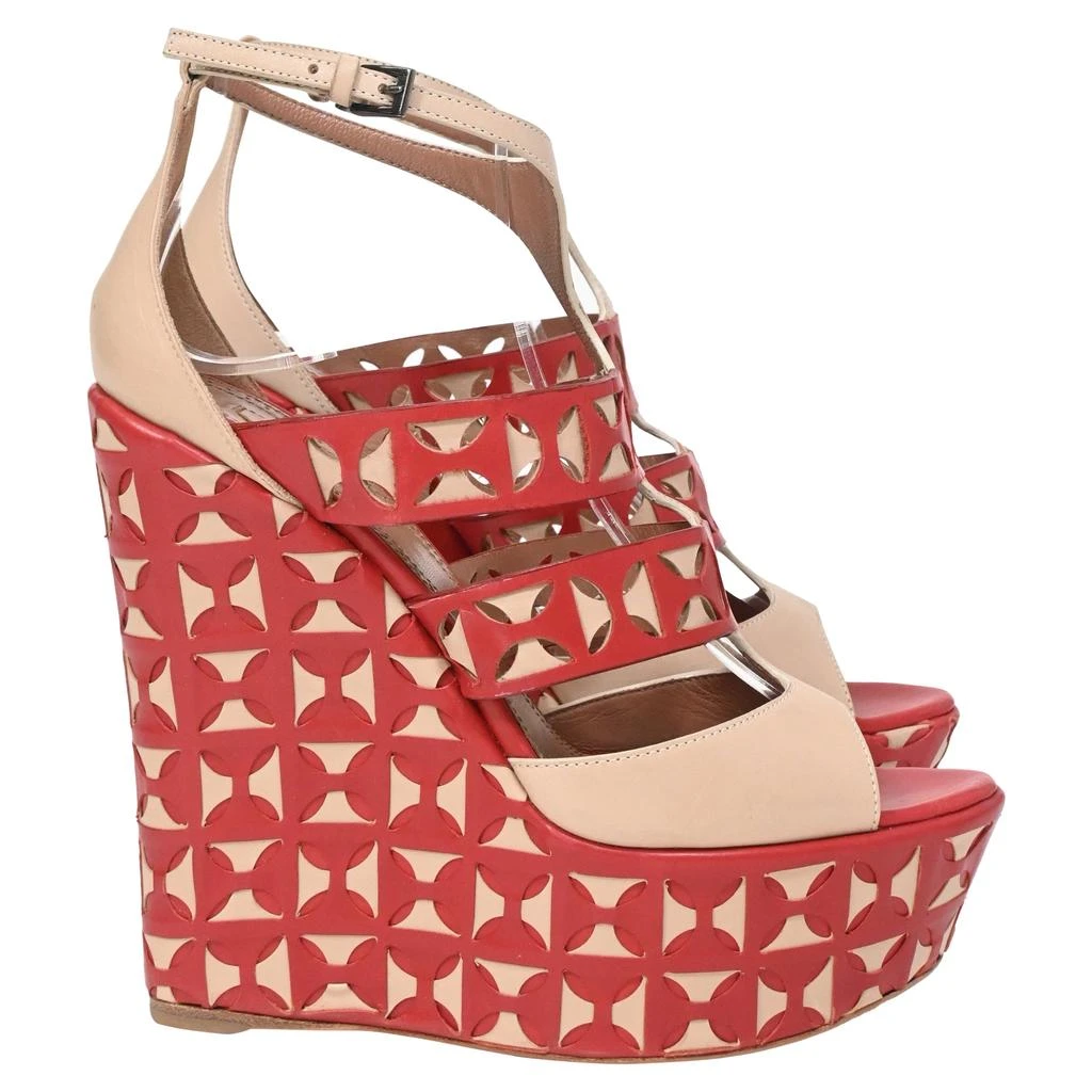 Alaïa Laser Cut Wedges in Red Leather 1