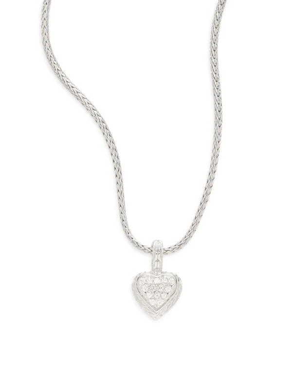 John Hardy White Sapphire & Sterling Silver Small Heart Pendant Necklace 1