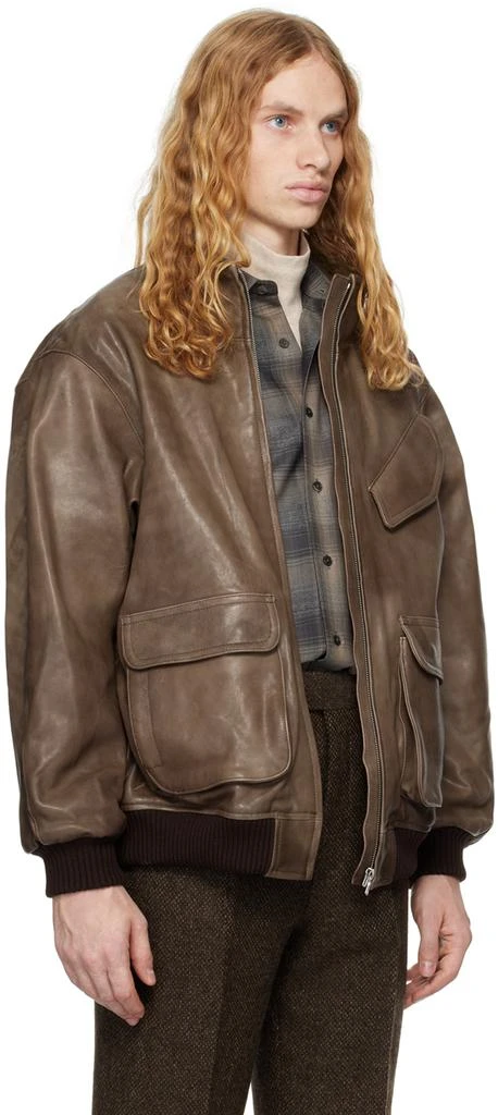 AURALEE Brown Heavy Lamb Leather Zip Jacket JP-4-M - Jackets 