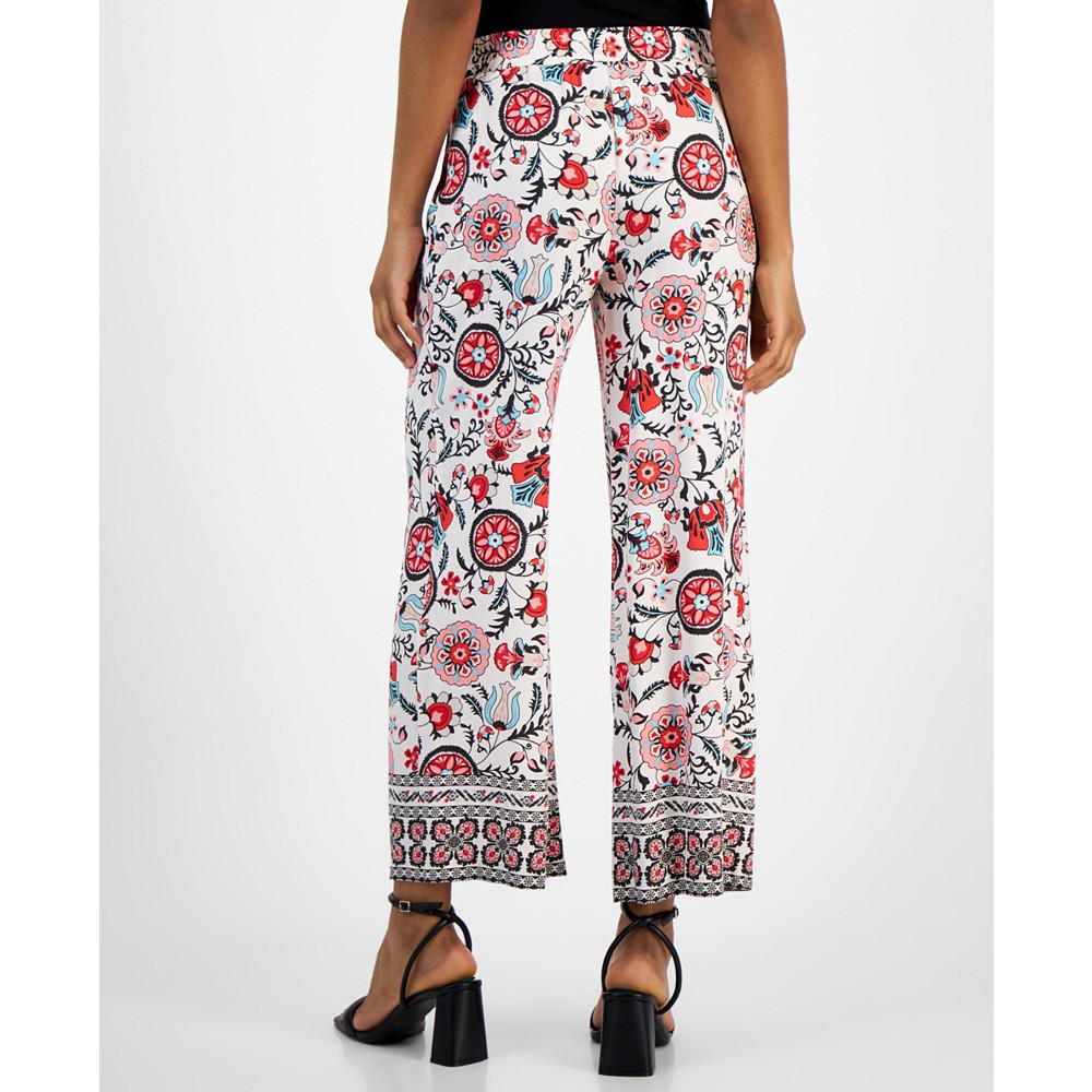 T Tahari Women's Printed Pull-On Wide-Leg Pants