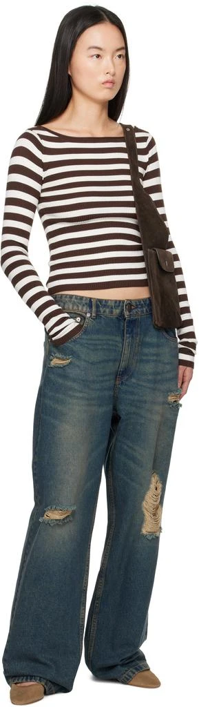 Frankies Bikinis Brown & Off-White Theo Striped Knit Sweater 4
