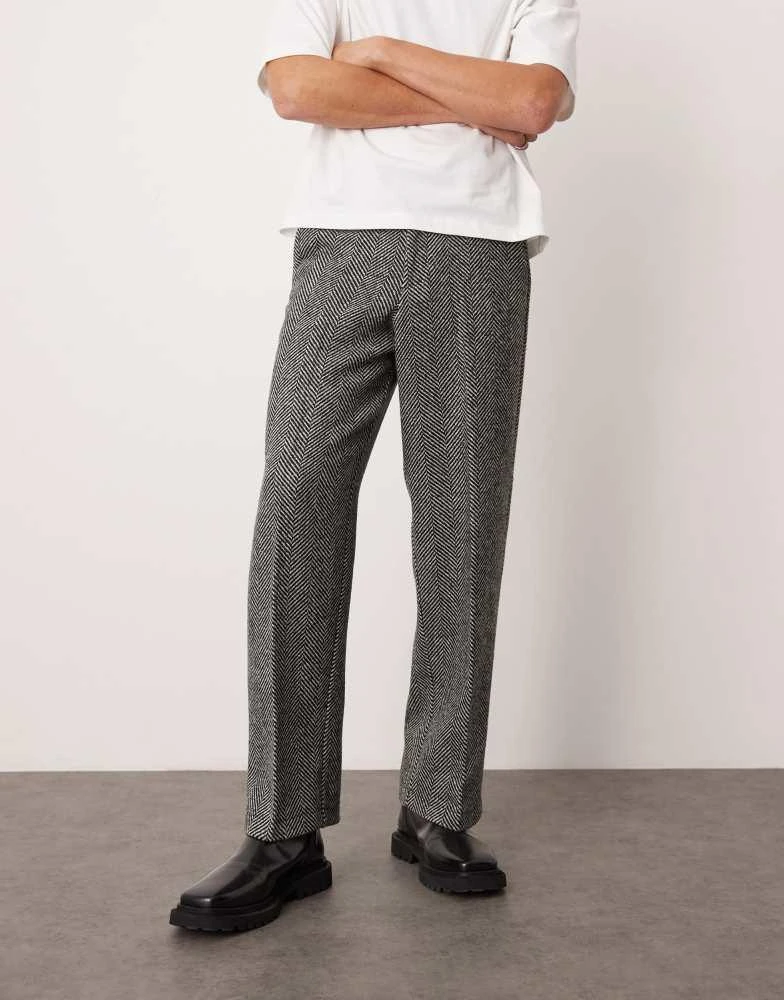 ASOS ASOS DESIGN smart wide leg wool blend herringbone trousers in black 1
