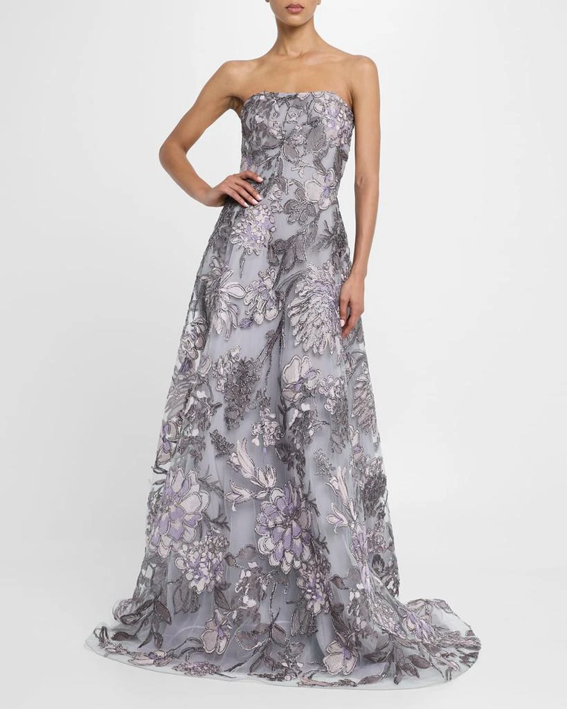 Naeem Khan Strapless Floral Raffia Embroidered Gown 2