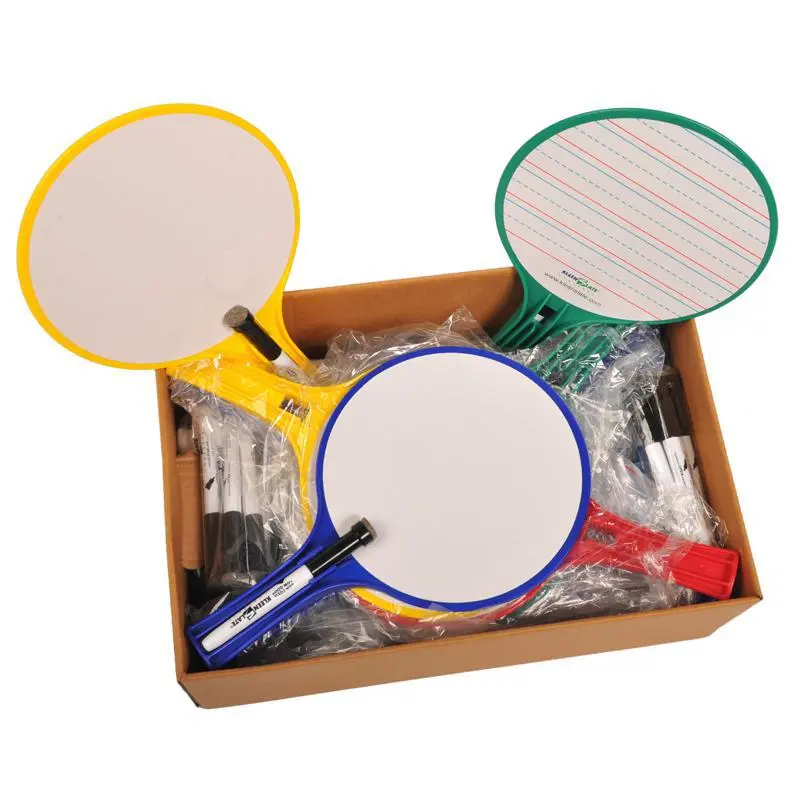 KleenSlate Round Double-Sided Whiteboard Paddles with Markers, Pack of 12