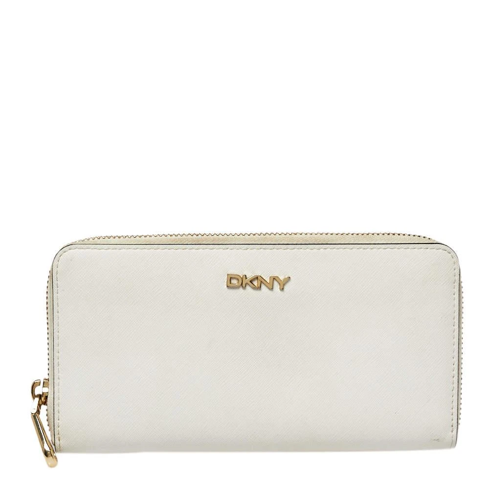 DKNY Dkny White Saffiano Leather Zip Around Continental Wallet 1