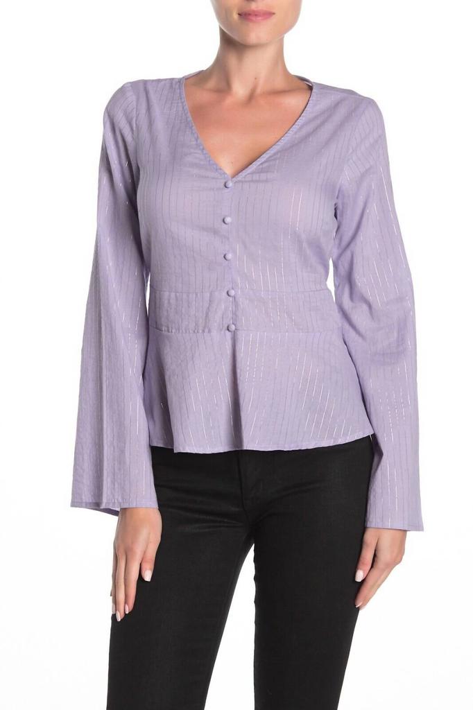 Love, Fire Love, Fire - Metallic Stripe Bell Sleeve Shirt Blouse